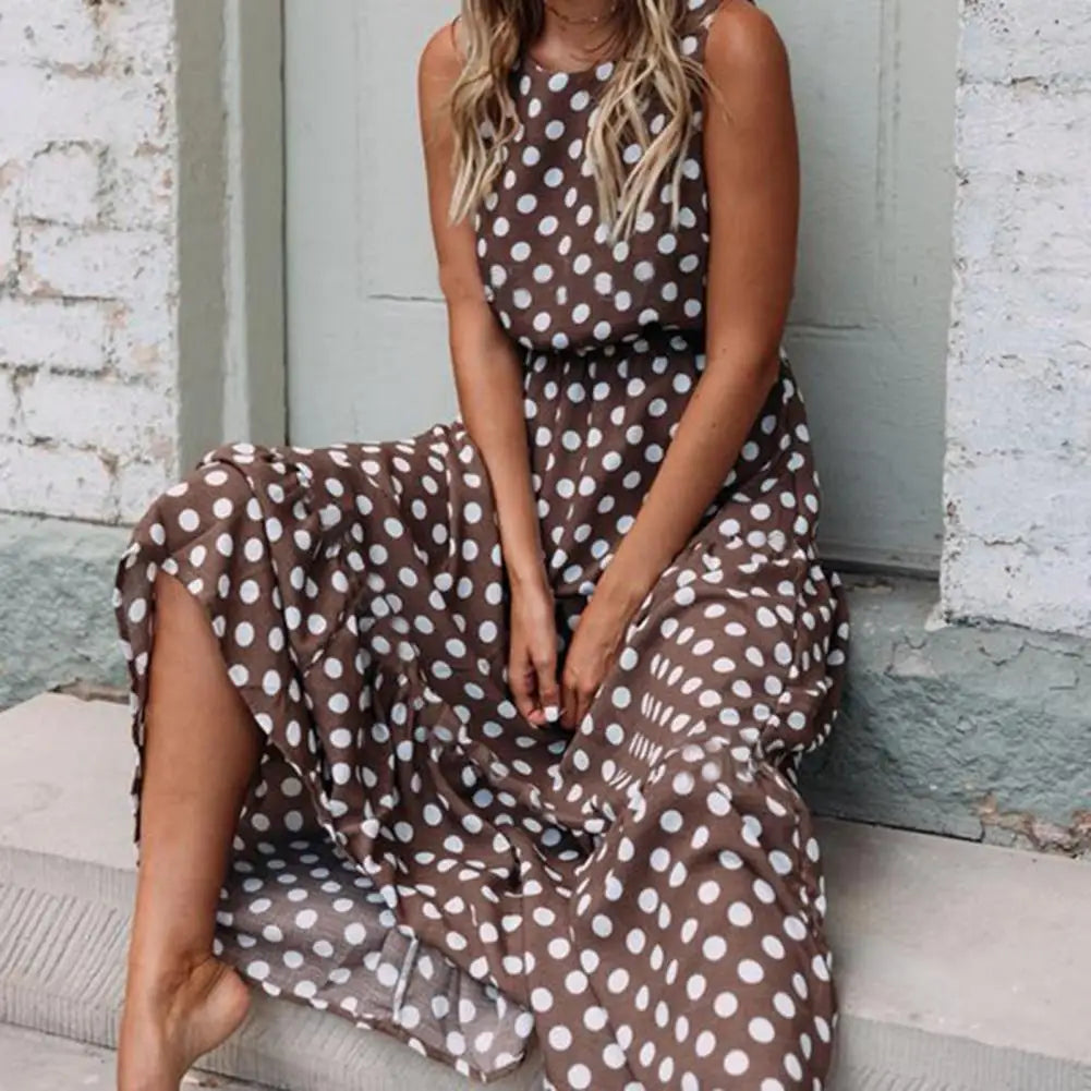Women’s Sleeveless Polka Dot Relaxed Maxi Dress