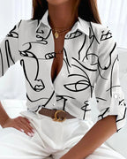 Women’s Abstract Print Button-Down Blouse