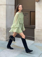 Women’s High-Neck Ruffle Long Sleeve Mini Dress