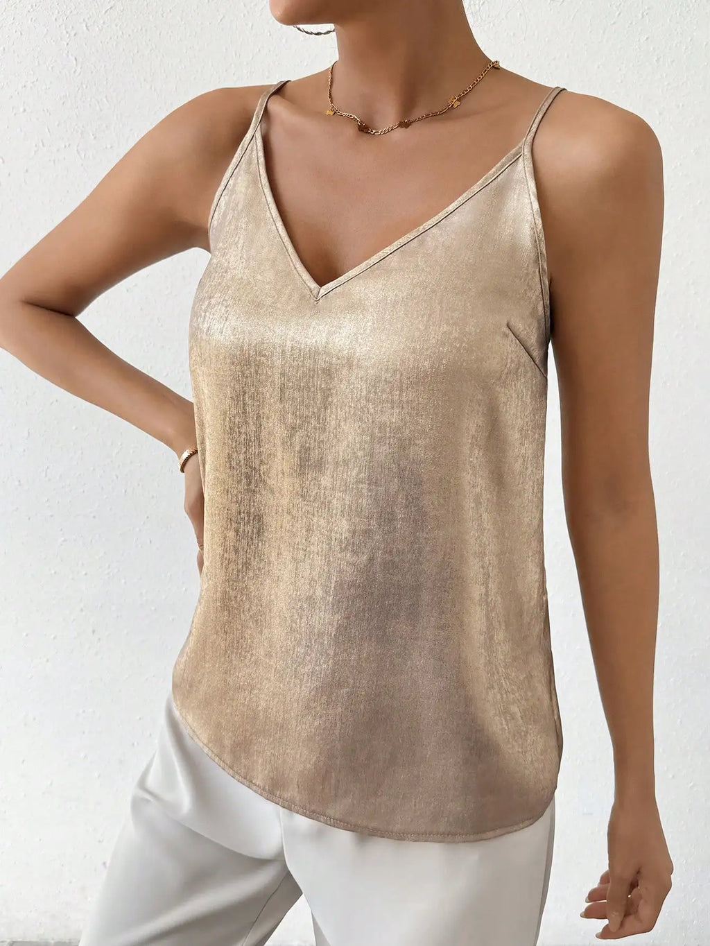 Women’s Metallic V-Neck Spaghetti Strap Cami