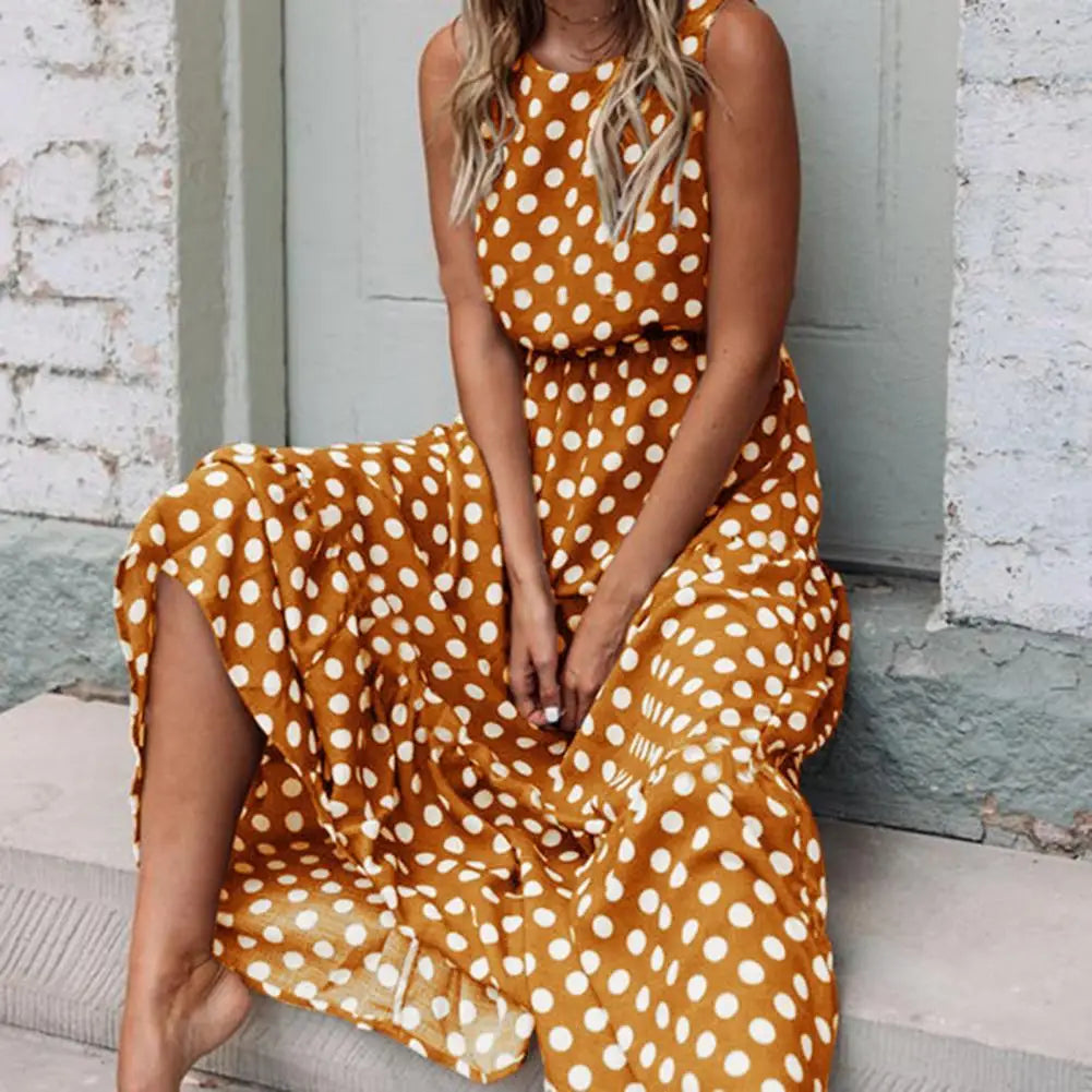 Women’s Sleeveless Polka Dot Relaxed Maxi Dress