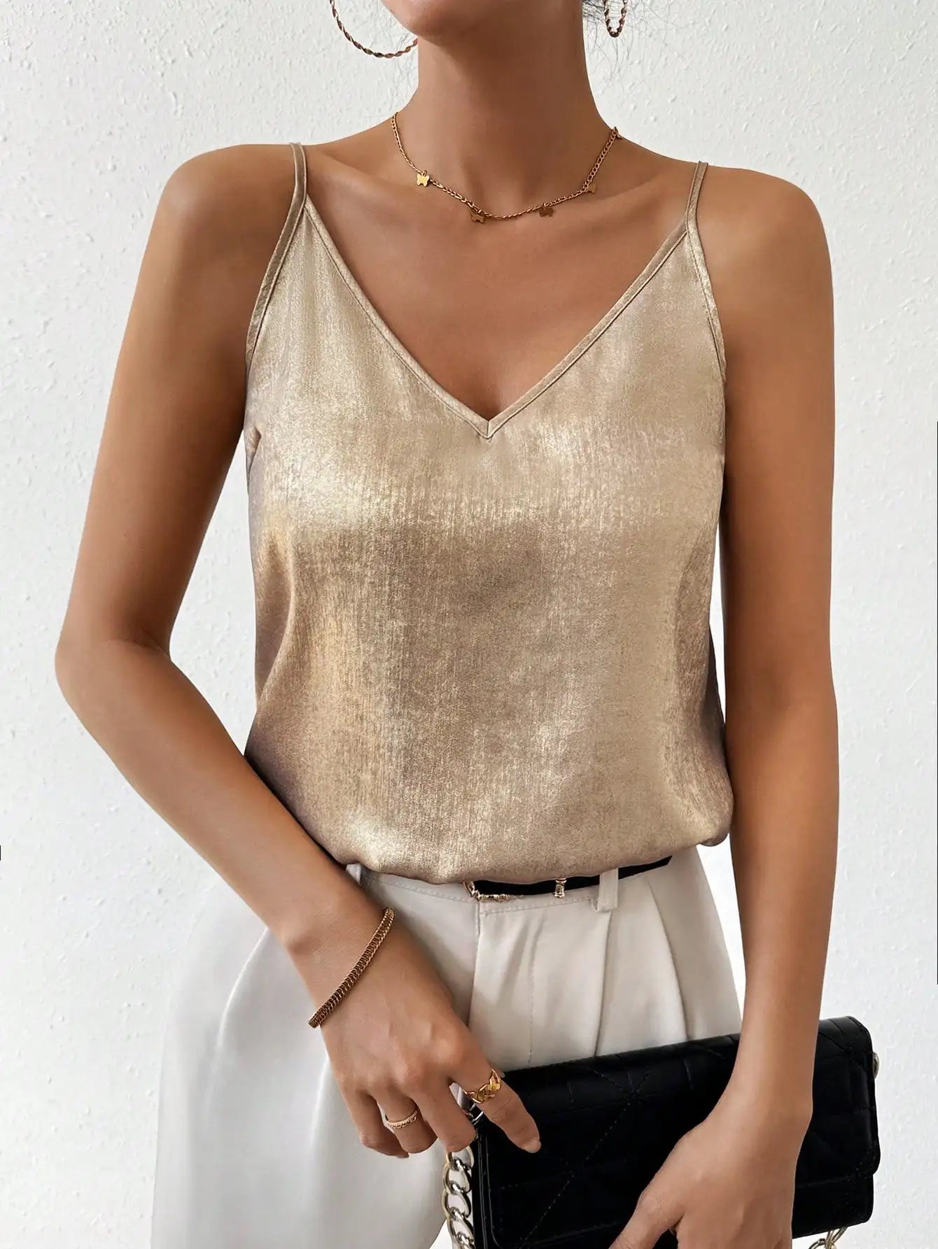 Women’s Metallic V-Neck Spaghetti Strap Cami
