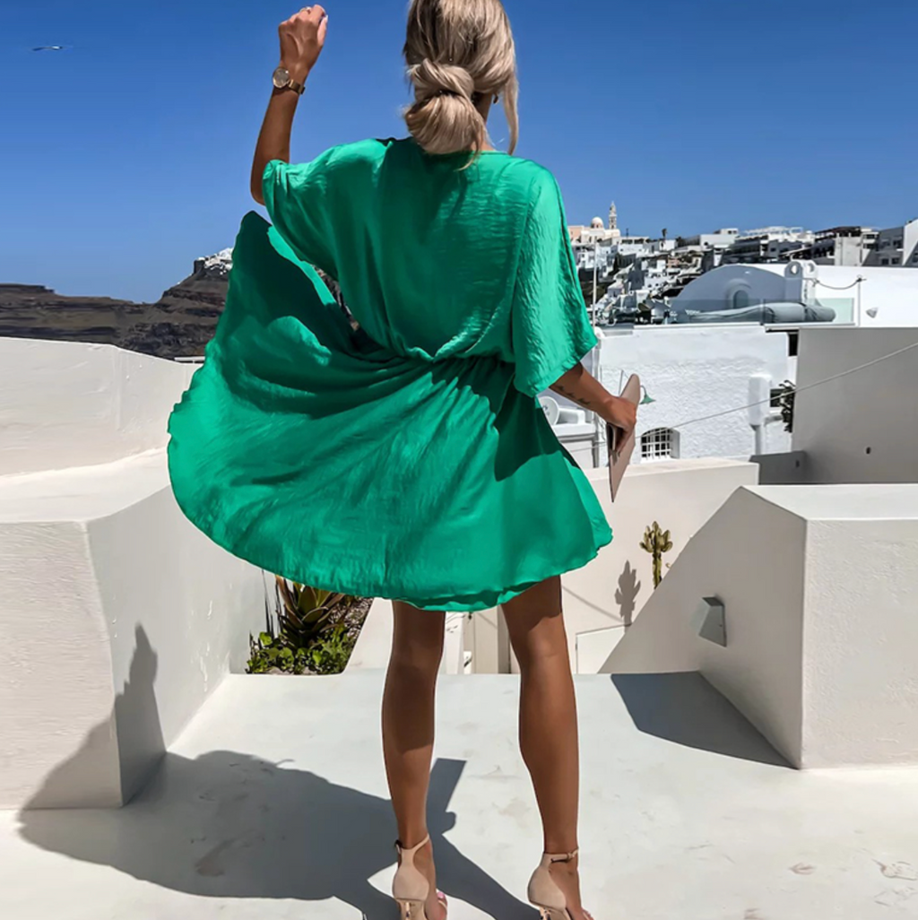 Women’s Draped V-Neck Short Sleeve Mini Dress