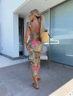 Women’s Sleeveless Floral Midi Dress with Side Slit