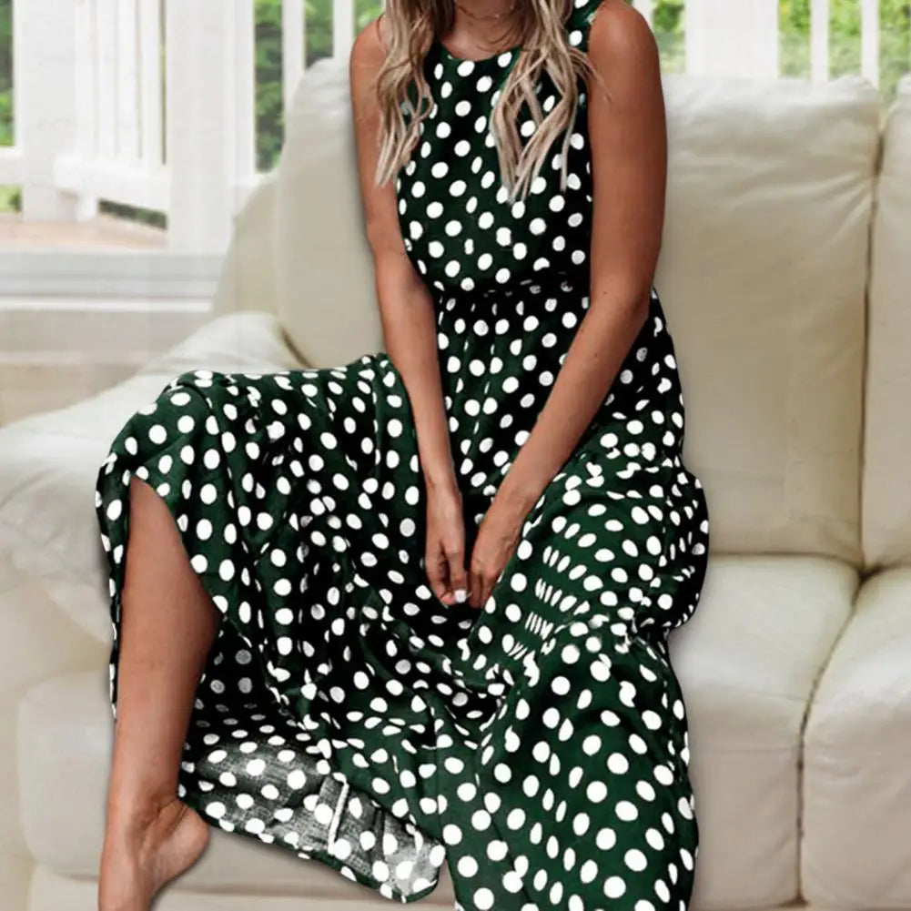Women’s Sleeveless Polka Dot Relaxed Maxi Dress