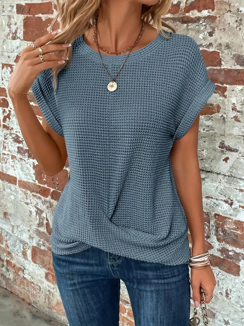 Women’s Short-Sleeve Textured Button-Up Blouse