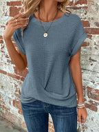 Women’s Short-Sleeve Textured Button-Up Blouse