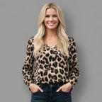 Women’s Long-Sleeve Leopard Print V-Neck Blouse