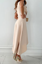 Women's Elegant Wrap Maxi Dress with V-Neck and Asymmetrical Hem