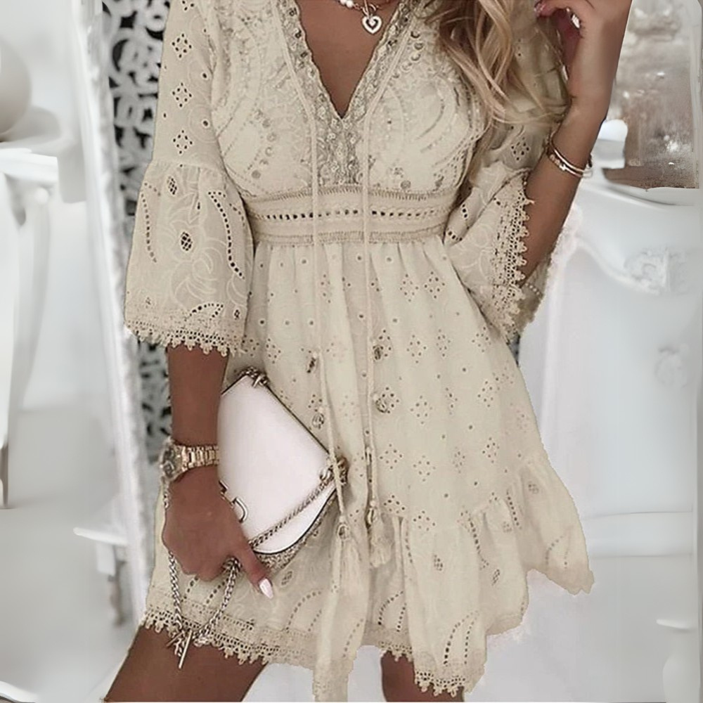 Women’s Boho V-Neck Mini Dress with Embroidery