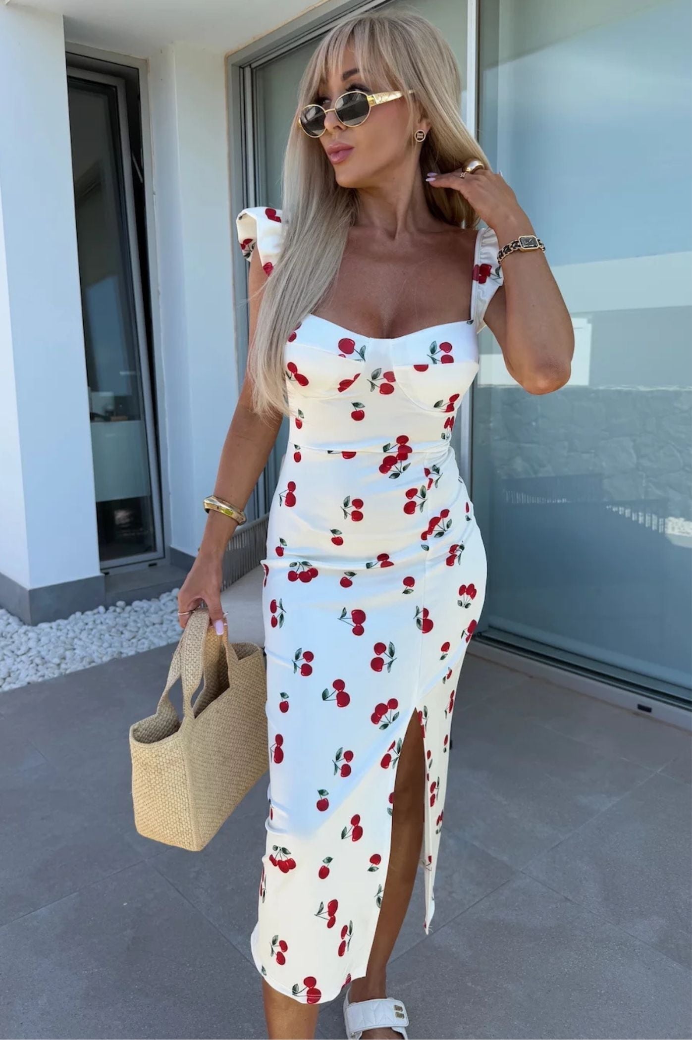 Women’s Sleeveless Floral Midi Dress with Side Slit