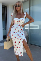 Women’s Sleeveless Floral Midi Dress with Side Slit