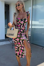 Women’s Sleeveless Floral Midi Dress with Side Slit