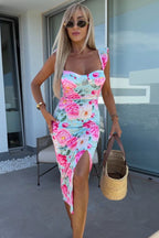 Women’s Sleeveless Floral Midi Dress with Side Slit