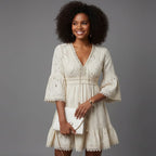Women’s Boho V-Neck Mini Dress with Embroidery