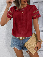 Women’s Short-Sleeve Eyelet Top with Scalloped Trim