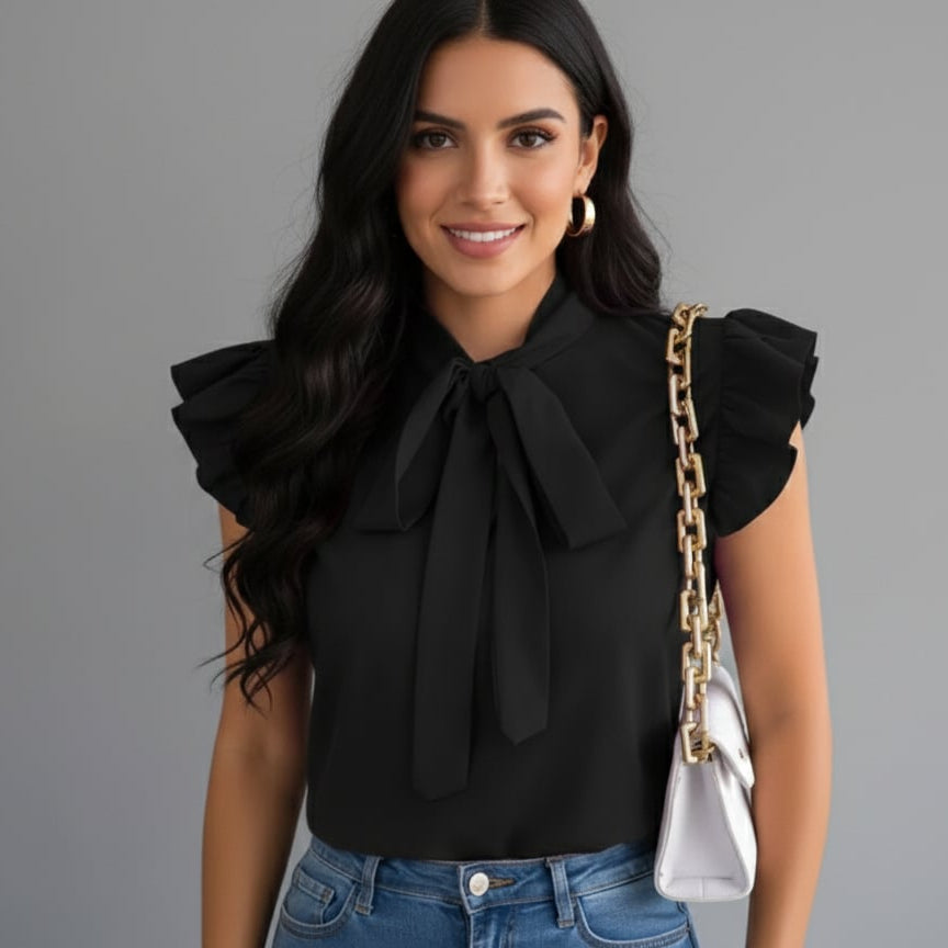 Women’s Ruffle Sleeve Tie-Neck Blouse