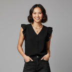 Women’s Sleeveless V-Neck Button-Up Ruffle Blouse