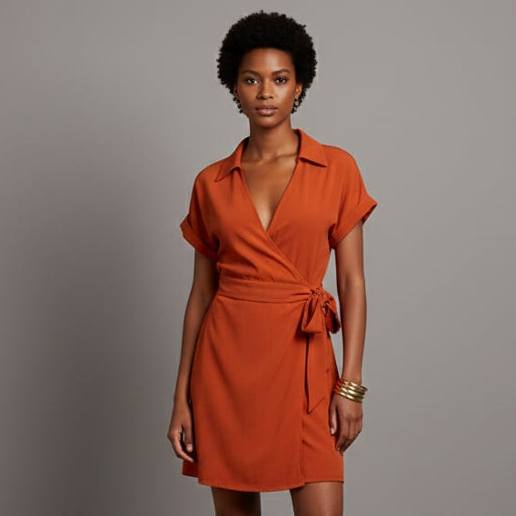 Women’s Short Sleeve Wrap Mini Dress with Tie
