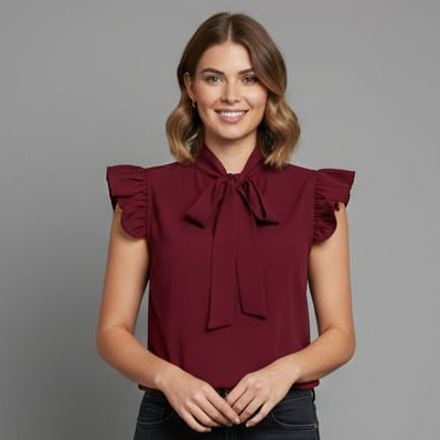 Women’s Ruffle Sleeve Tie-Neck Blouse