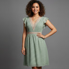 Women’s V-Neck Short Sleeve Mini Dress with Crochet