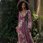 Women’s Long-Sleeve Chiffon Floral V-Neck Maxi Dress