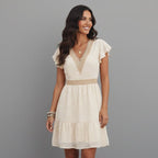 Women’s V-Neck Short Sleeve Mini Dress with Crochet