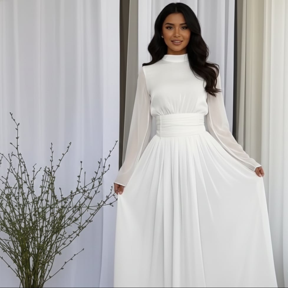 Women’s Long-Sleeve Maxi Dress with High Neckline