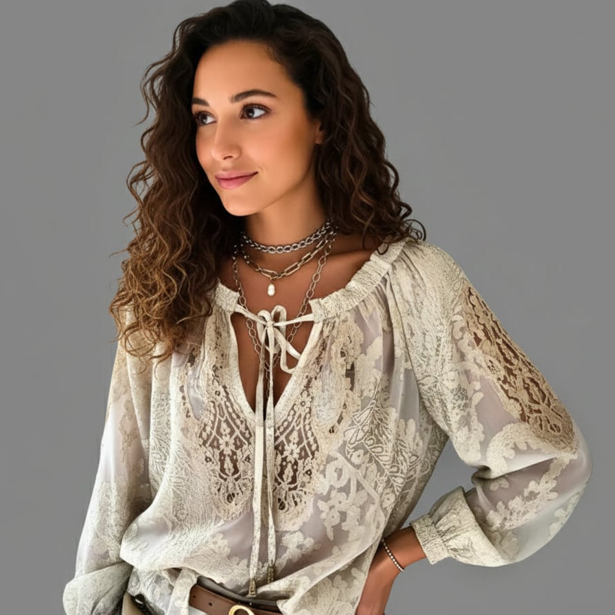 Women’s Sheer Boho Blouse with Crochet Detail