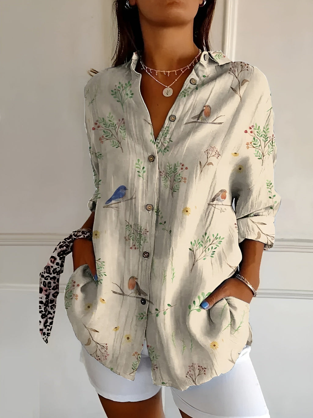 Women’s Floral Long Sleeve Button Up Blouse