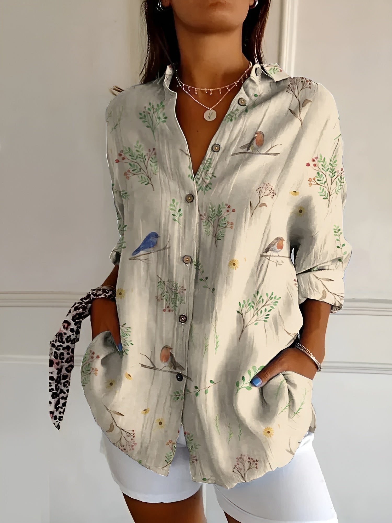 Women’s Floral Long Sleeve Button Up Blouse