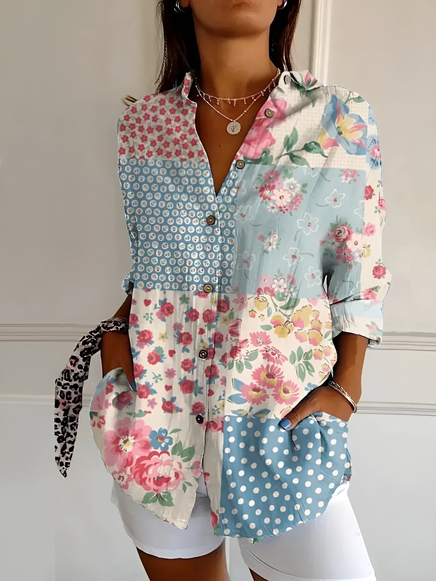 Women’s Floral Long Sleeve Button Up Blouse