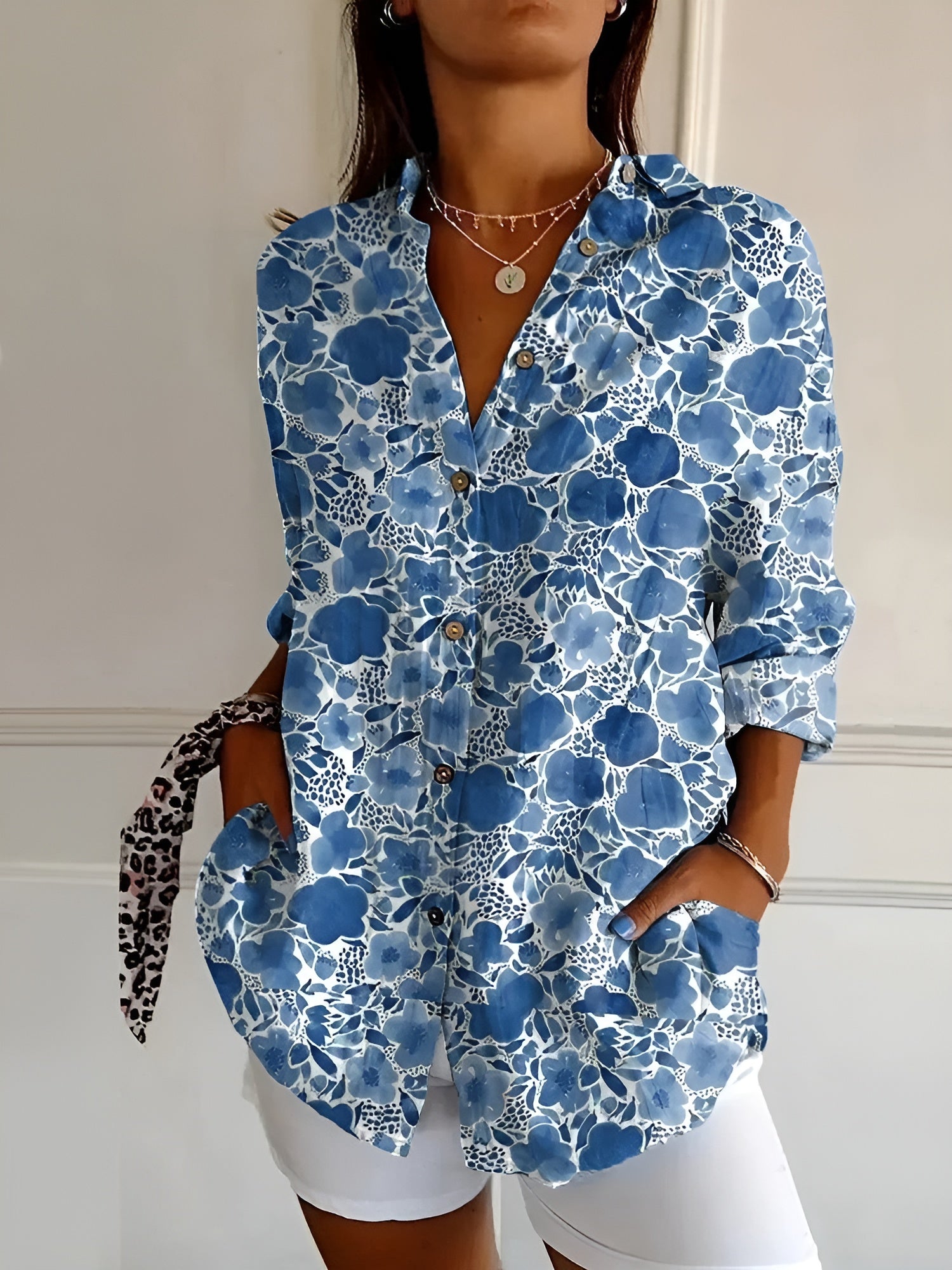 Women’s Floral Long Sleeve Button Up Blouse