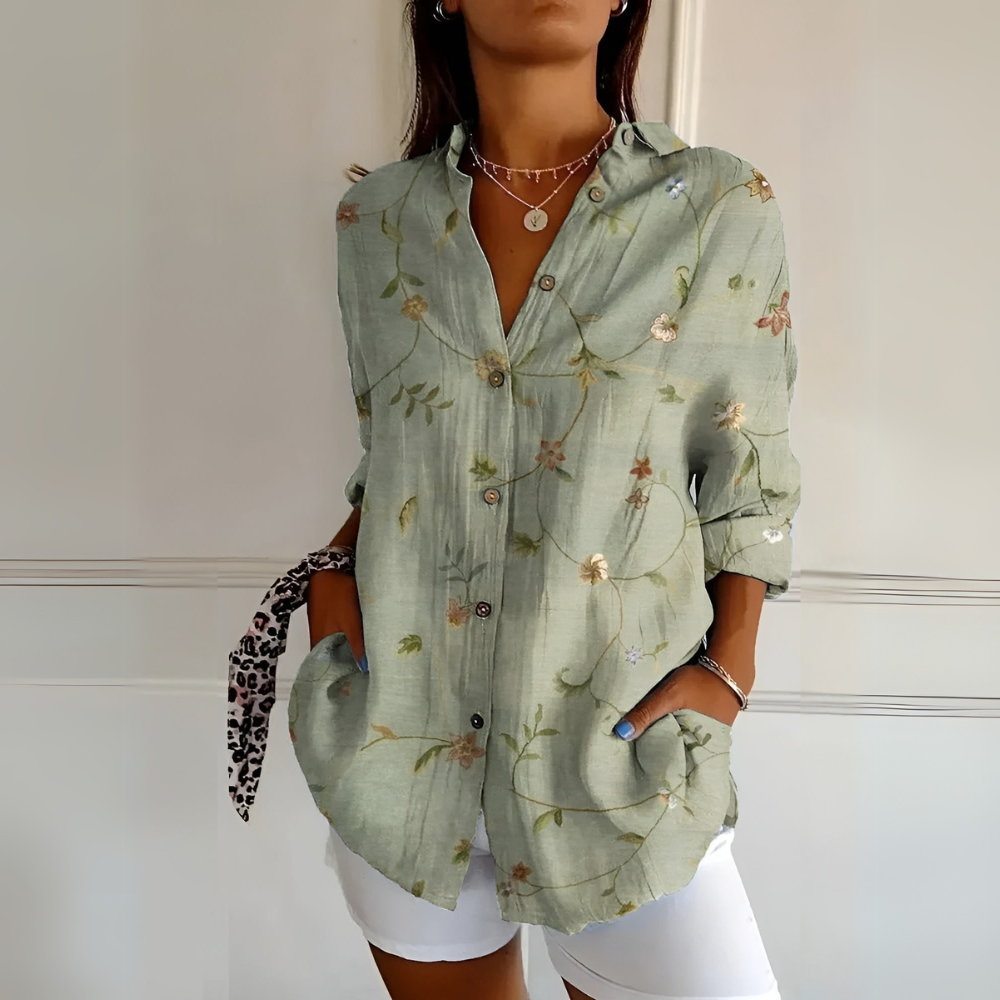 Women’s Floral Long Sleeve Button Up Blouse