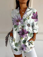 Women’s Floral Long Sleeve Button Up Blouse