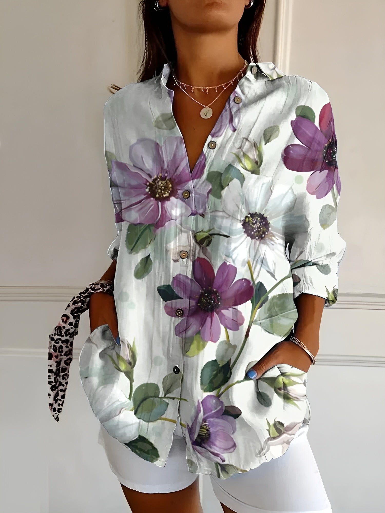 Women’s Floral Long Sleeve Button Up Blouse