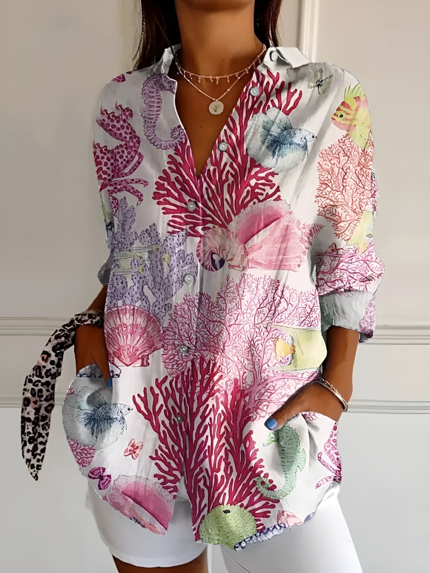 Women’s Floral Long Sleeve Button Up Blouse