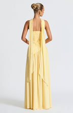 Women's Strapless Maxi Dress with High Slit and Asymmetric Waist