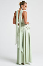 Women's Strapless Maxi Dress with High Slit and Asymmetric Waist