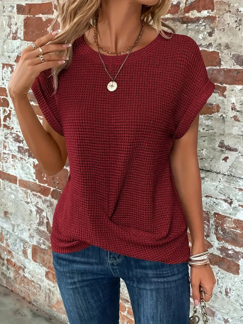 Women’s Short-Sleeve Textured Button-Up Blouse