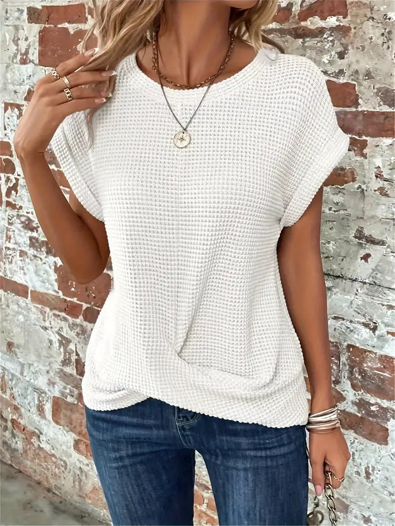 Women’s Short-Sleeve Textured Button-Up Blouse