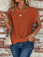 Women’s Short-Sleeve Textured Button-Up Blouse