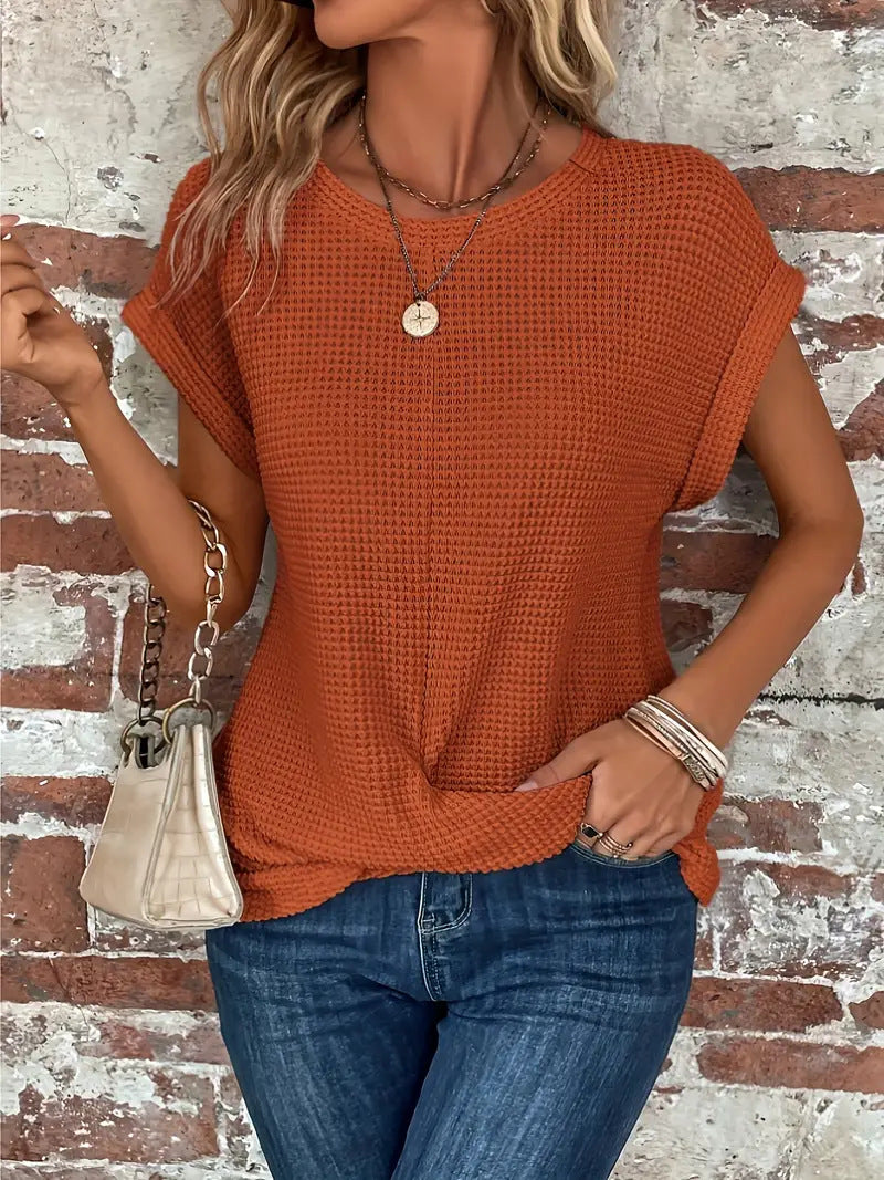 Women’s Short-Sleeve Textured Button-Up Blouse