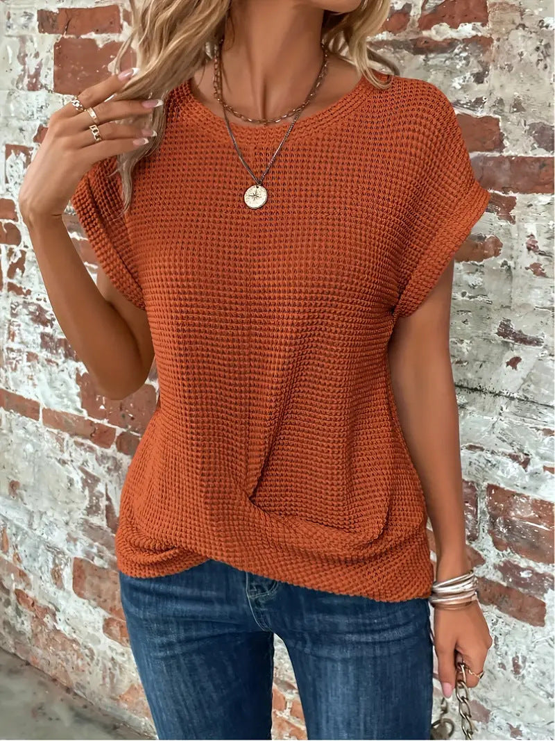 Women’s Short-Sleeve Textured Button-Up Blouse