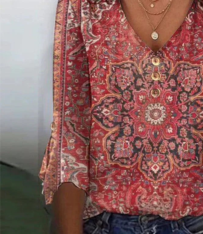 Women’s Floral V-Neck Button Down Blouse
